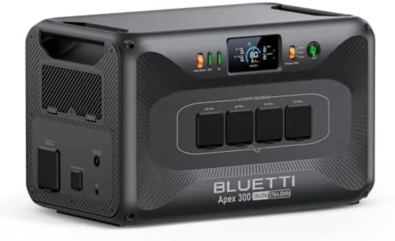 Detalle de las salidas AC y los paneles laterales de la BLUETTI Apex 300 — ficha actual Amazon España