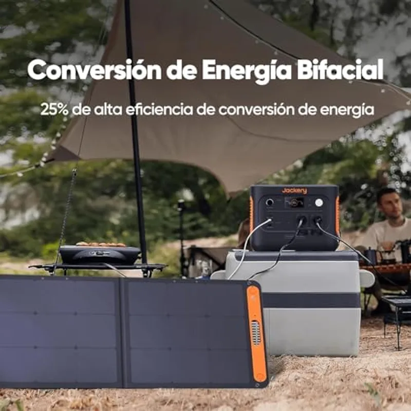 Jackery SolarSaga 100W Bifacial plegado con asa de transporte de goma TPE lista para guardar en el maletero