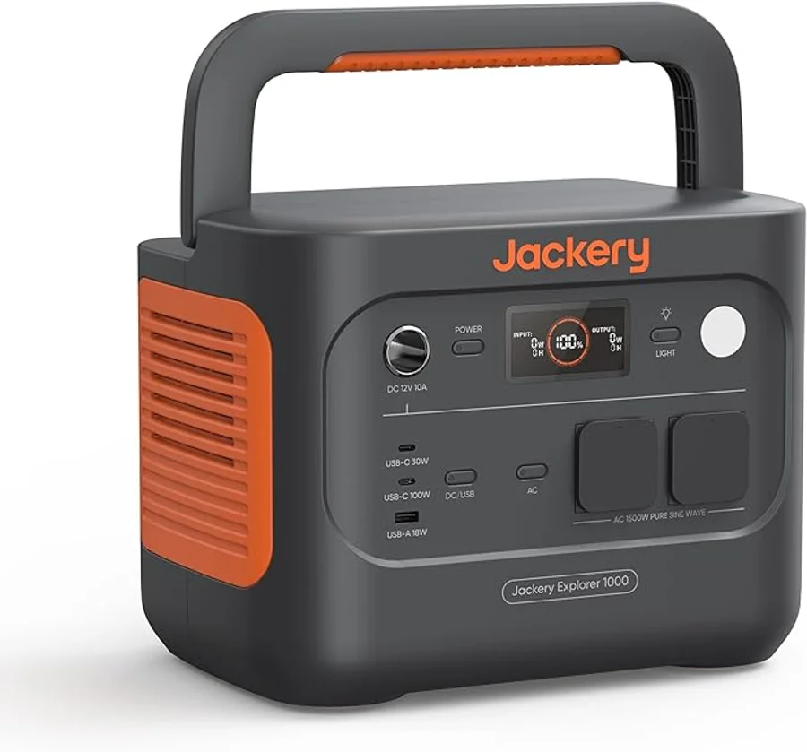 Jackery Explorer 1000 v2 Estación de Energía Portátil, 1070Wh Batería LiFePO4, 1500W Salida 6 puertos USB-C/A AC/DC, Carga Rápida 1H, Generador Solar para Exteriores, Camping, Emergencia