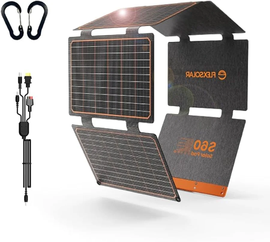 Paneles Solares de 60w, Cargador Solar Plegable Portátil IP67 Fuente de Alimentación de Emergencia de Campamento Impermeable