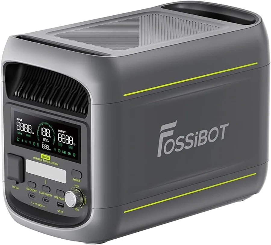 FOSSiBOT F1800 Estación de Energía Portátil 1800W, Generador Solar batería LiFePO4 1024Wh, Modo ECO, Puerto Tipo-C 100W, carga rápida 0-80% en 45min, control por App para caravana, camping y hogar