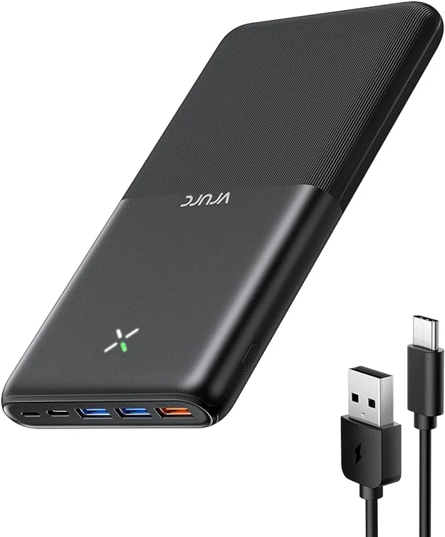 VRURC Power Bank, 30000 mAh 22,5W Bateria Externa Carga Rapida, USB C In & Out Cargador Portatil con 3 Entrada & 4 Salida