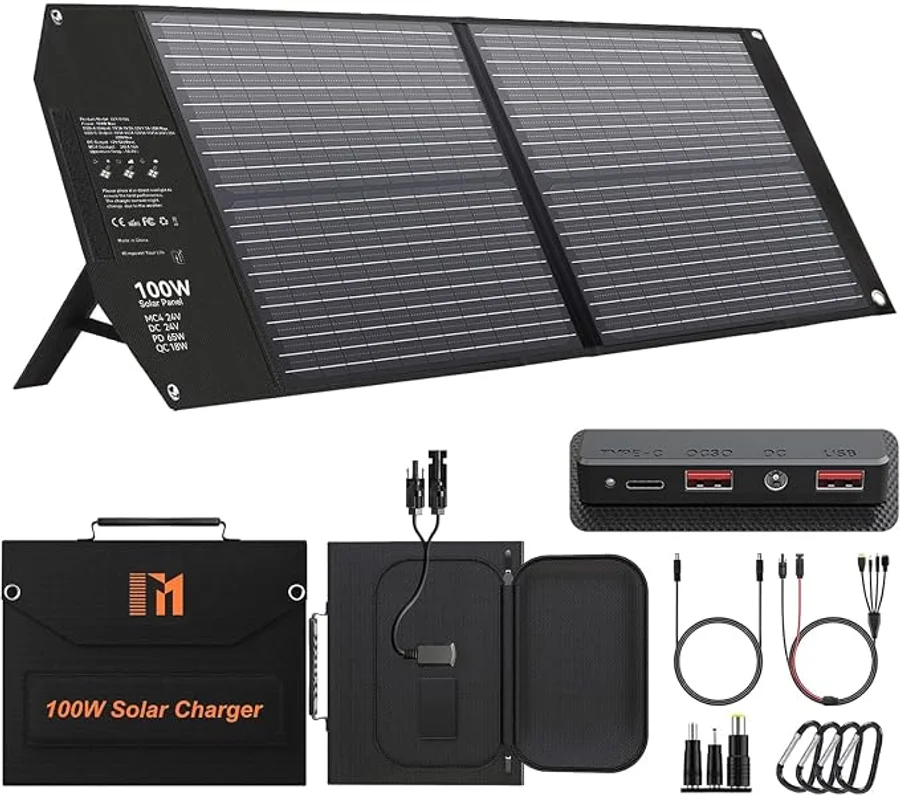 100W Panel Solar Portátil, USB-C PD 65W, MC4, CC, QC3.0, USB-A