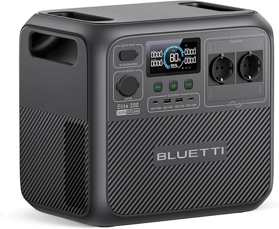 BLUETTI Elite 200 V2 Estación de energía portátil 2073,6 Wh LiFePO4, 4 AC 2600 W (3900 W Power Lifting), carga rápida 0–80% en 50 min